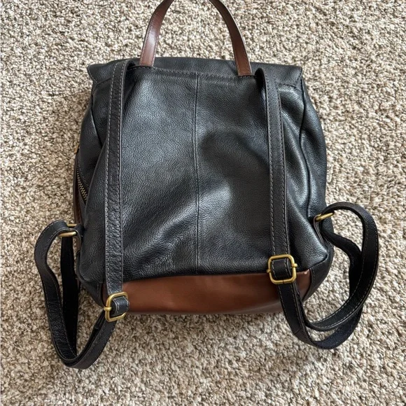 Fossil Black and Brown Leather Backpack - Picture 2 of 9
